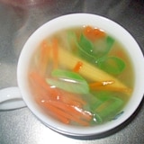 大根を茹でた汁でネギとヤングコーンの中華スープ